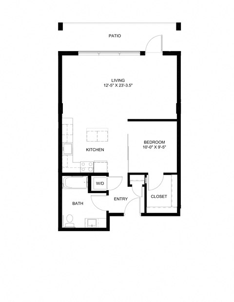 Floor plan for 1 bed, 1 bath, 743 sqft